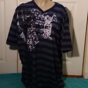 SWISS CROSS BLUE AND GRAY STRIPED TOP WITH GRAPHIS. 3XL